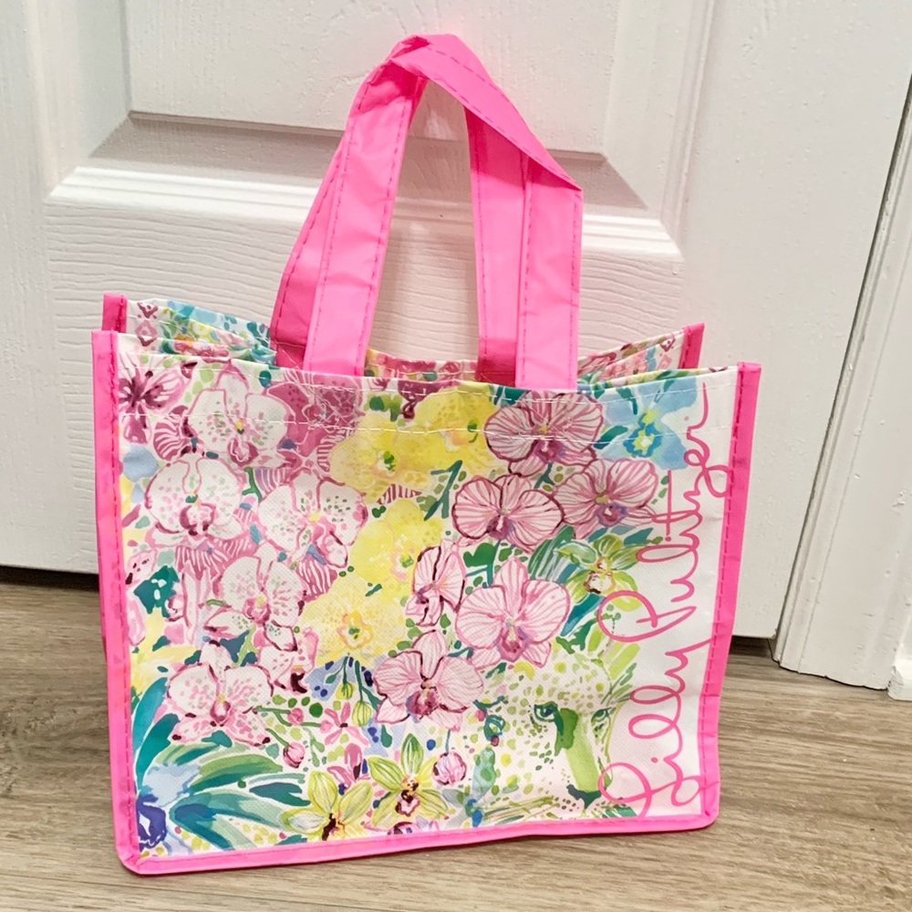 Lilly Pulitzer Floral Animal Tiger Water Resistant Mini Reusable Shopping Bag